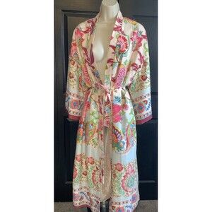 Tourance Luxury Kimono Robe Size M Floral Satiny Loungewear Duster Made USA
